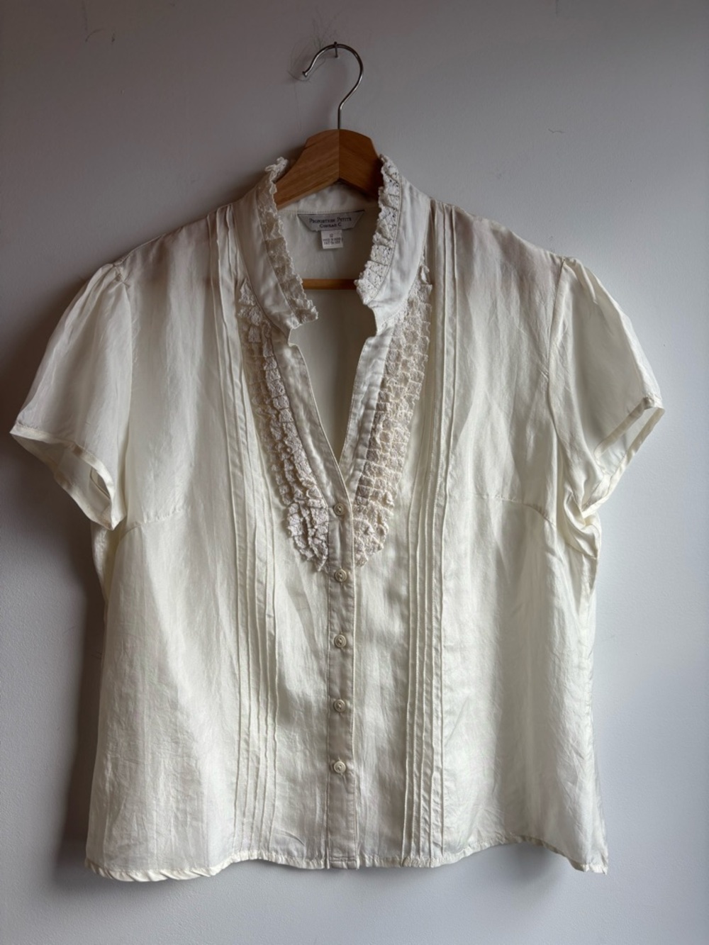Silky White Ruffled V-Neck Button Front Women's Top